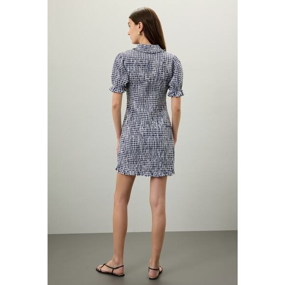 JASON WU COLLECTIVE Navy White Gingham Smocked Collared Mini Dress Size 4 - Picture 2 of 11